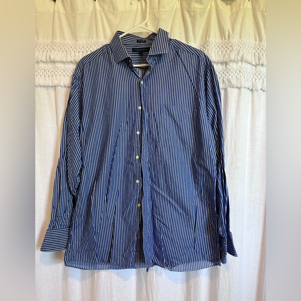 Tommy Hilfiger Navy Striped Dress Shirt
